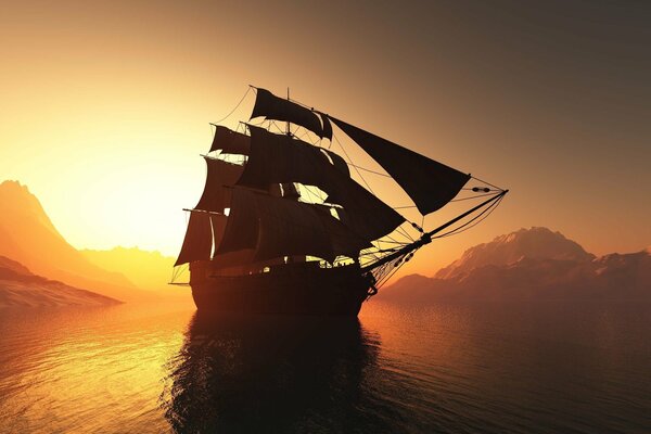 Grande barca a vela al tramonto