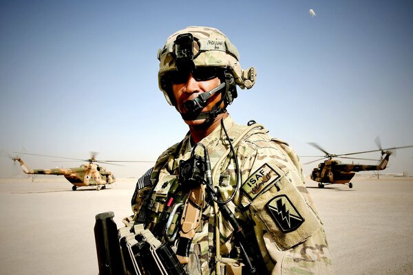 A soldier in full gear in Afghanistan