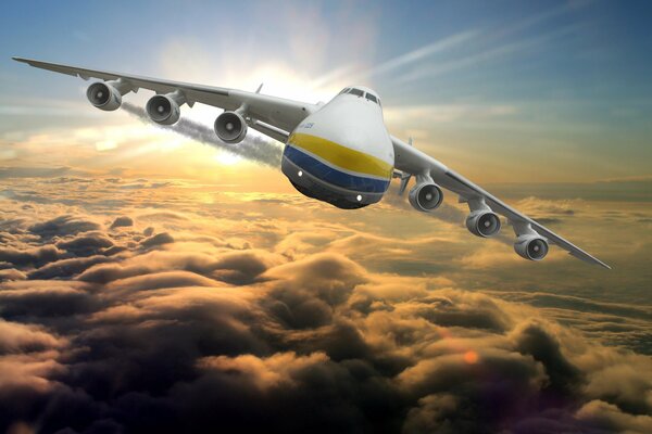 Gros avion cargo survole les nuages