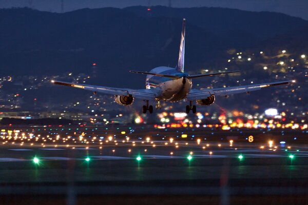 Swirling lights of the night landing strip