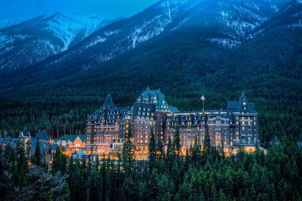 A national park in Canada under the light of night lights