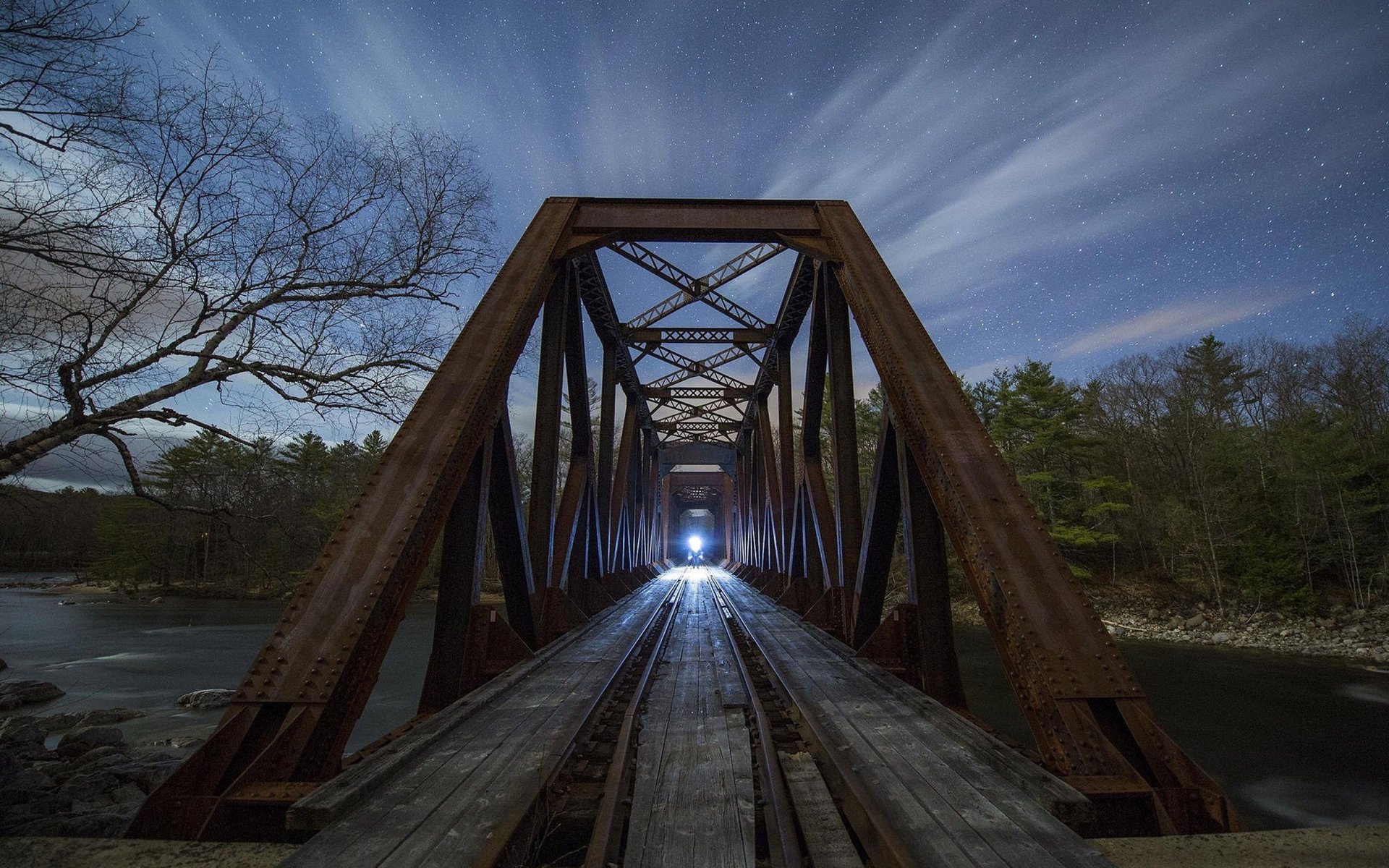 brücke nacht natur zug fluss