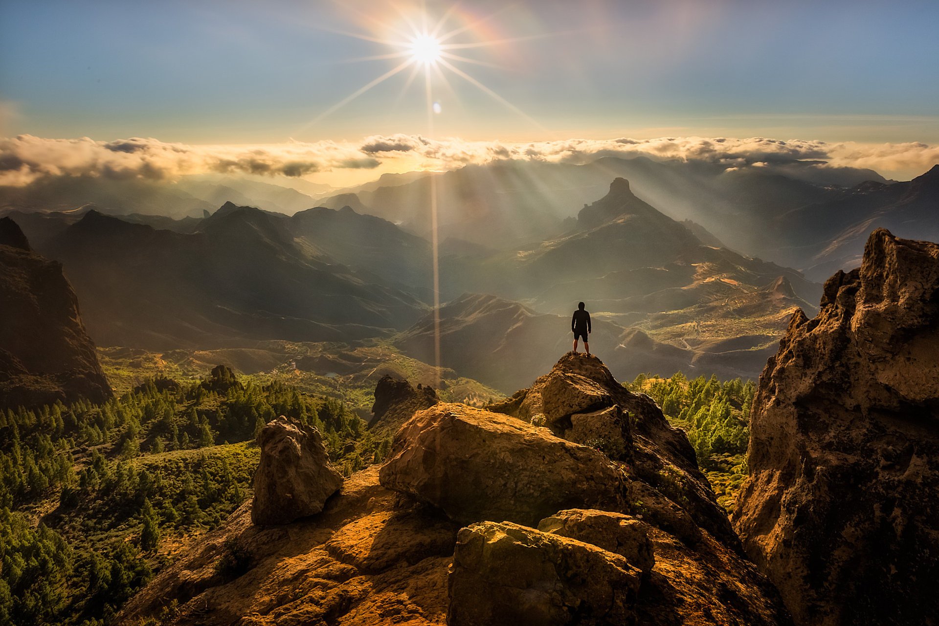 panorama natur gipfel mann sonne blendung felsen