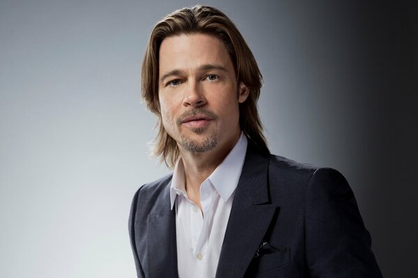 Brad Pitt auf grauem Wandhintergrund0