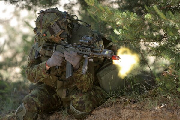 Estonian Army soldier with weapons