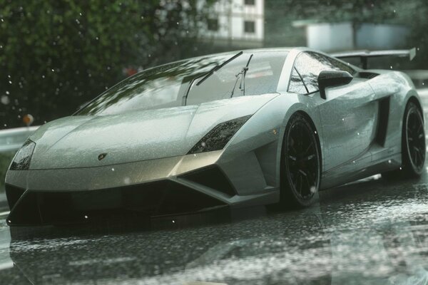 Lamborghini on a rainy summer day