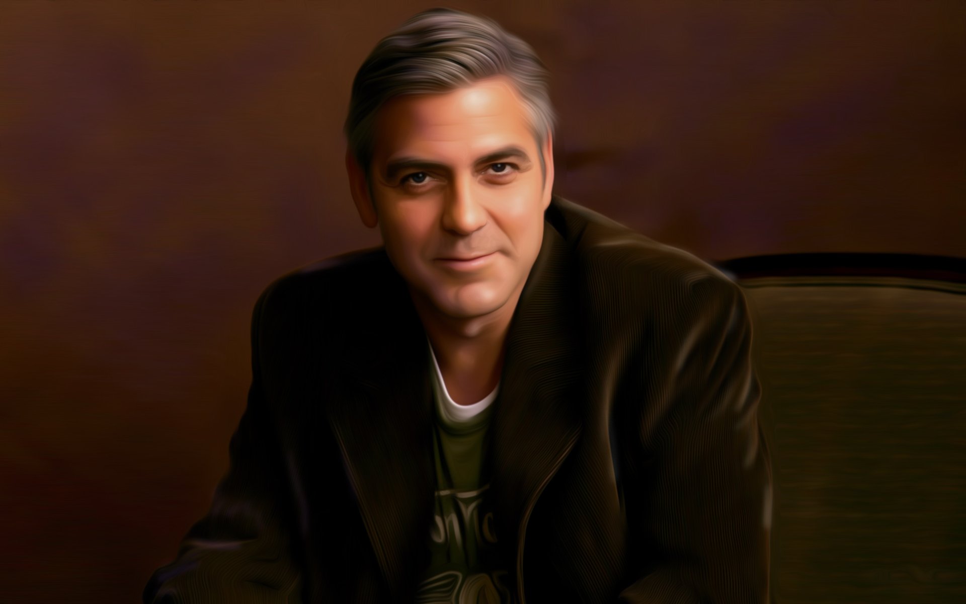 arte george clooney artista hombre sentado silla chaqueta sonrisa