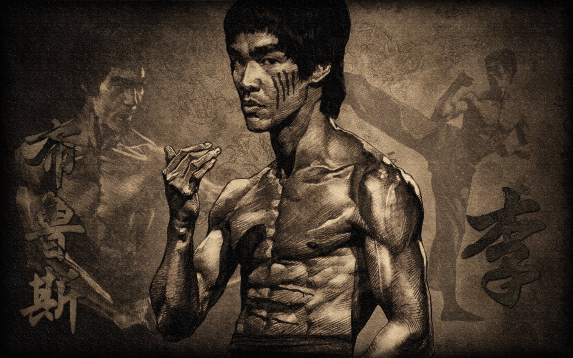 bruce lee actor hombre torso músculos postura