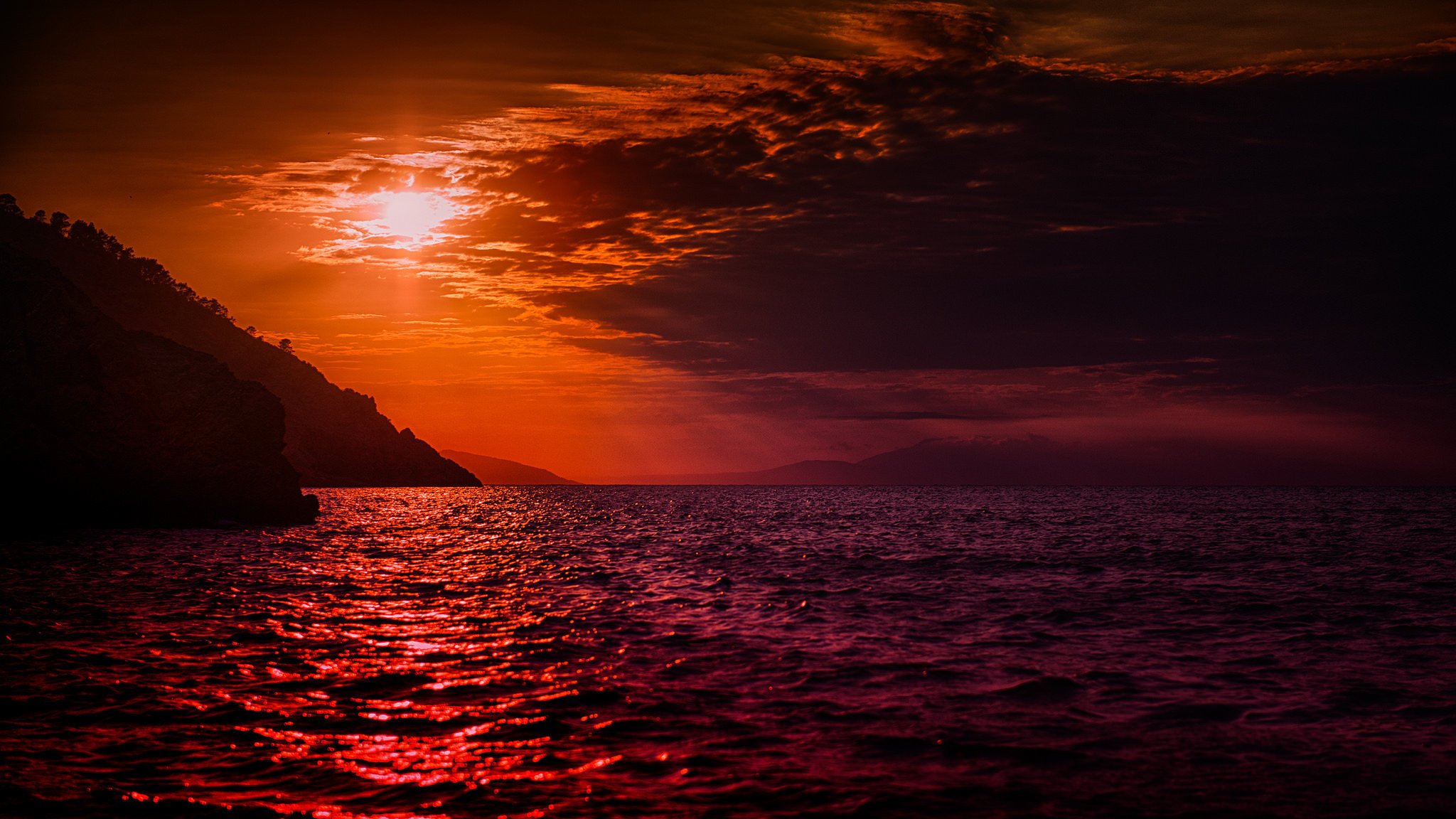 landscape mountains sea sunset nature