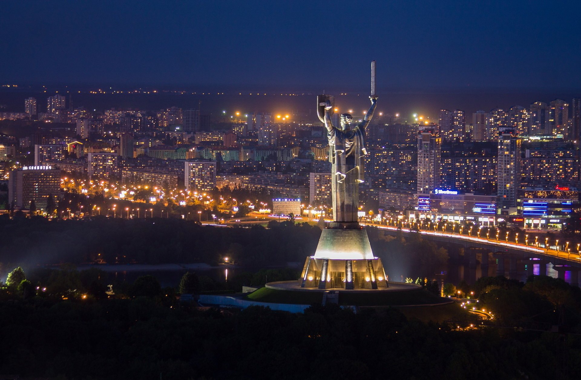 мост патона киев ночной город днепр