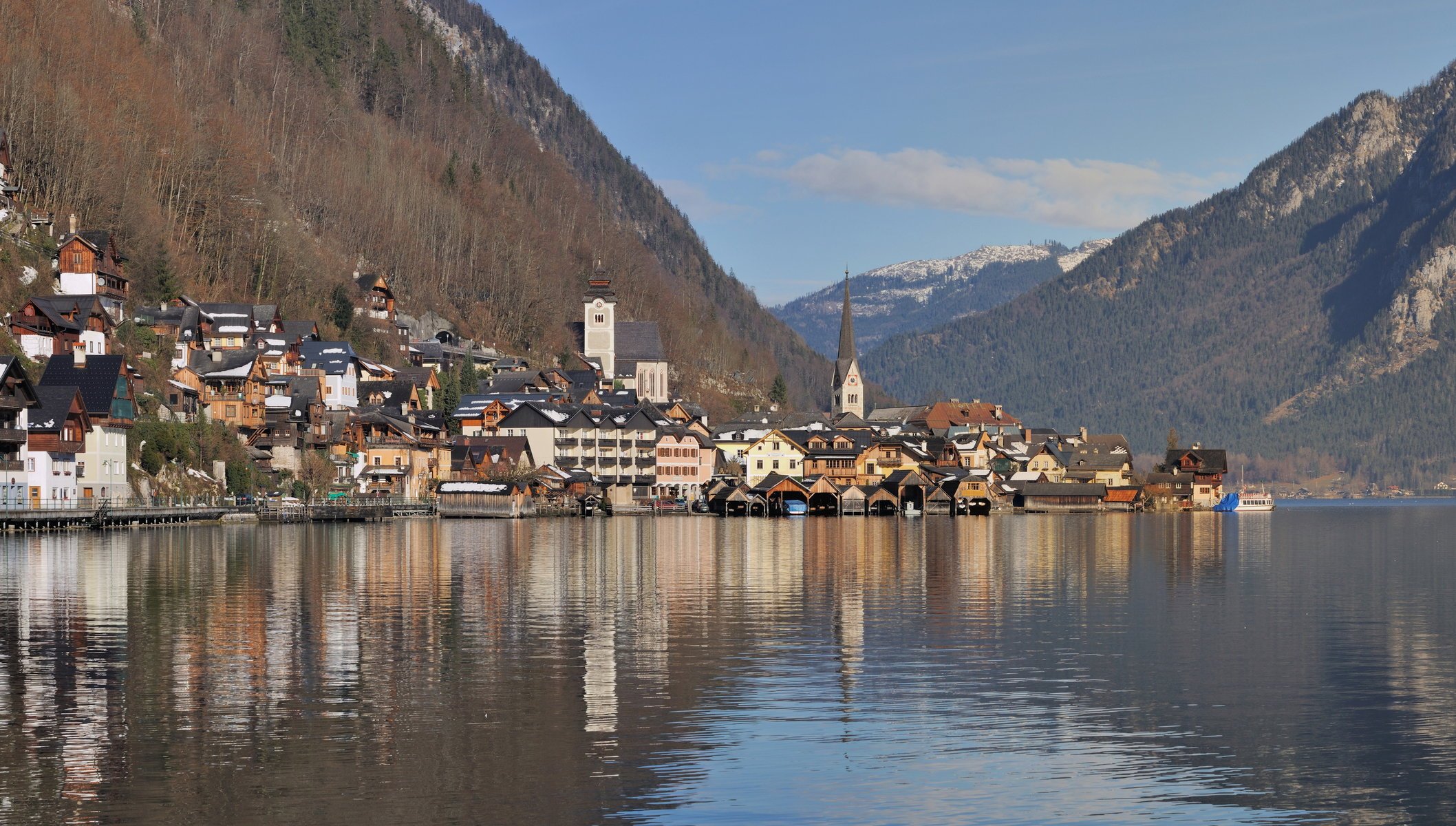 town lake austria mountain