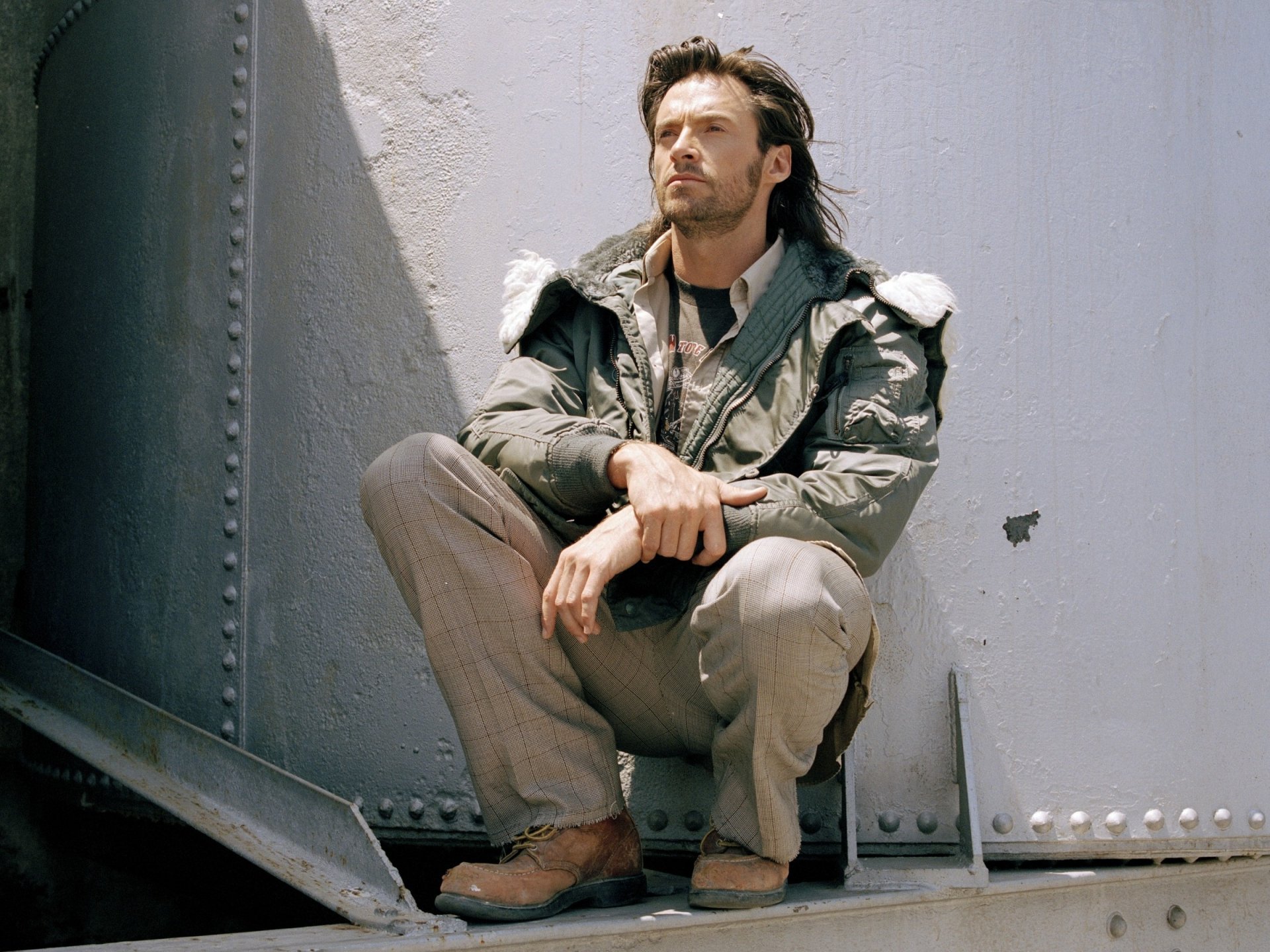 men actor hugh jackman jacket shoes hair