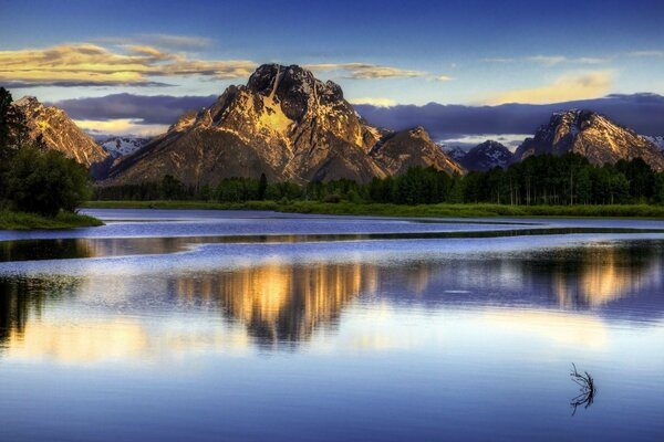 The most beautiful landscape of evening mountains and lakes