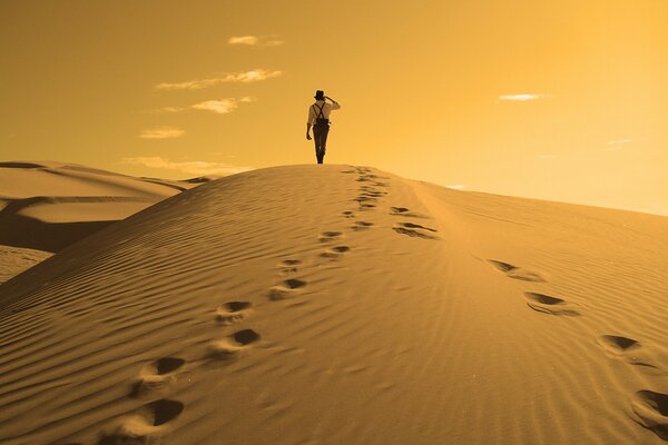 A wanderer wandering under the scorching sun of the desert