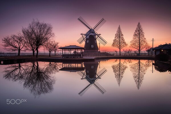 Reflection on the water of the old mill