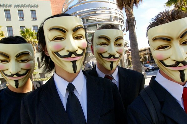 A group of anonymous hackers in masks