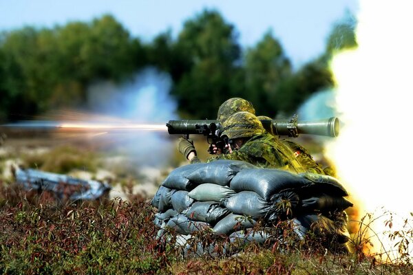 Army exercises at the training ground in the forest