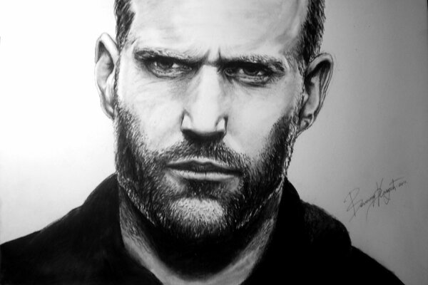 Retrato a lápiz del actor Jason Statham