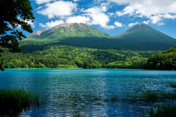 Beautiful blue lake on the background of mountains