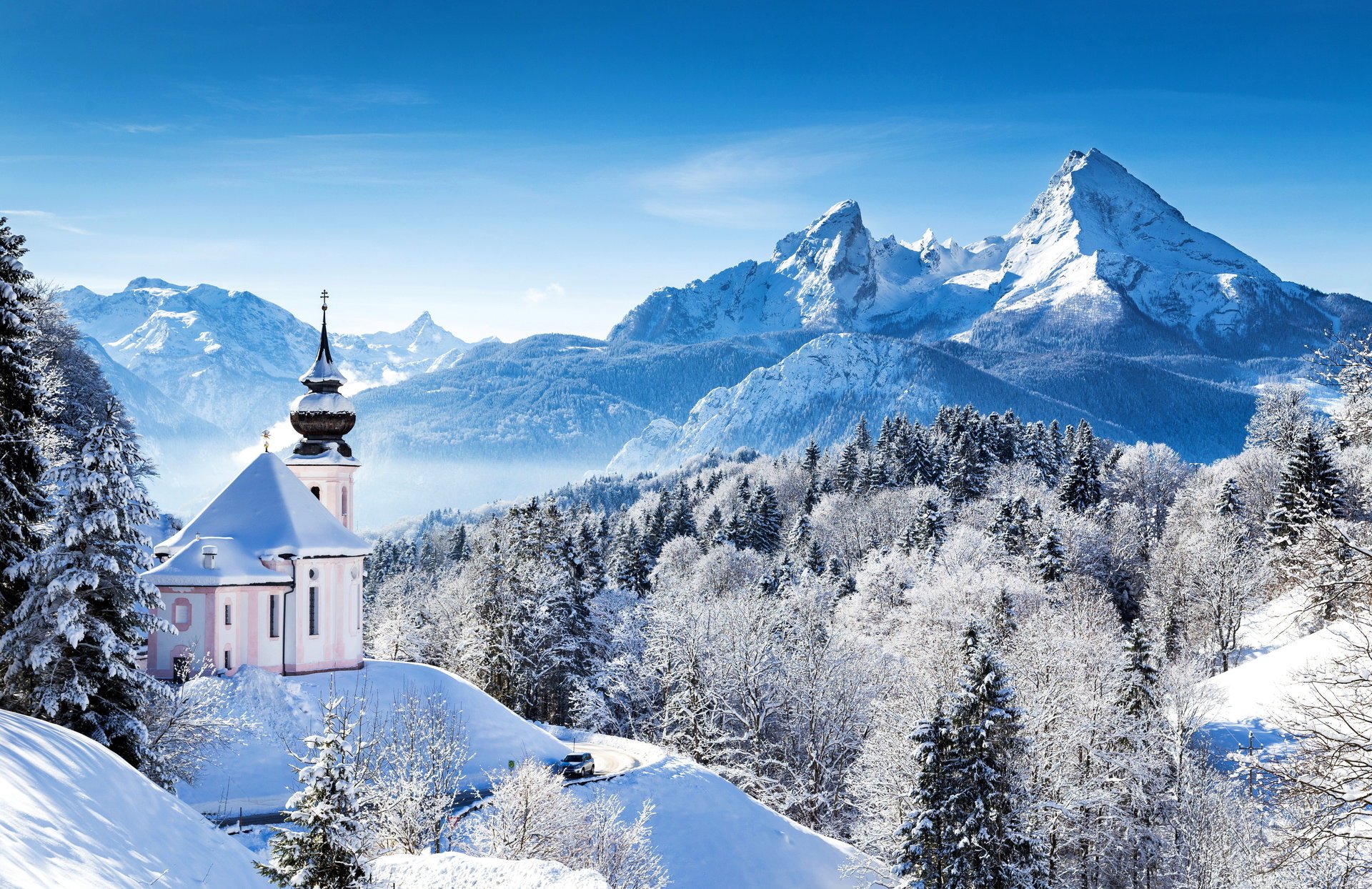 alemania invierno montañas bosque templo baviera alpes nieve naturaleza