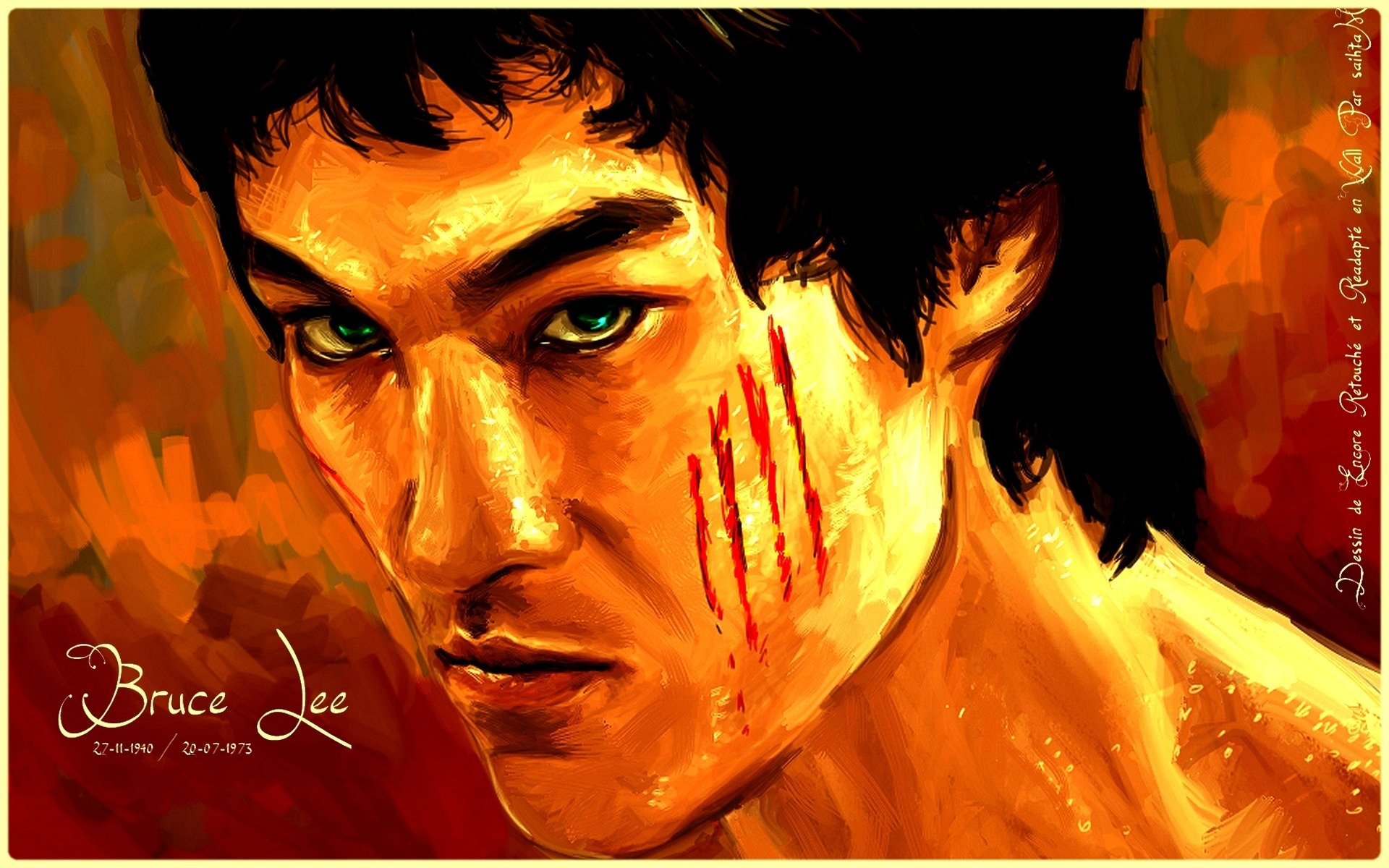 bruce lee art écran large lumineux beau fond d écran regard yeux dragon visage