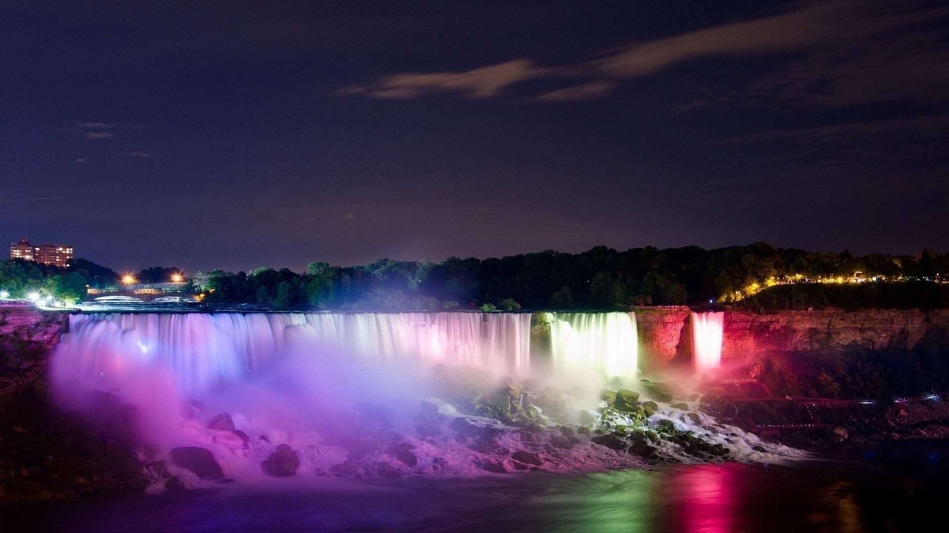 waterfall backlight lake river night nature