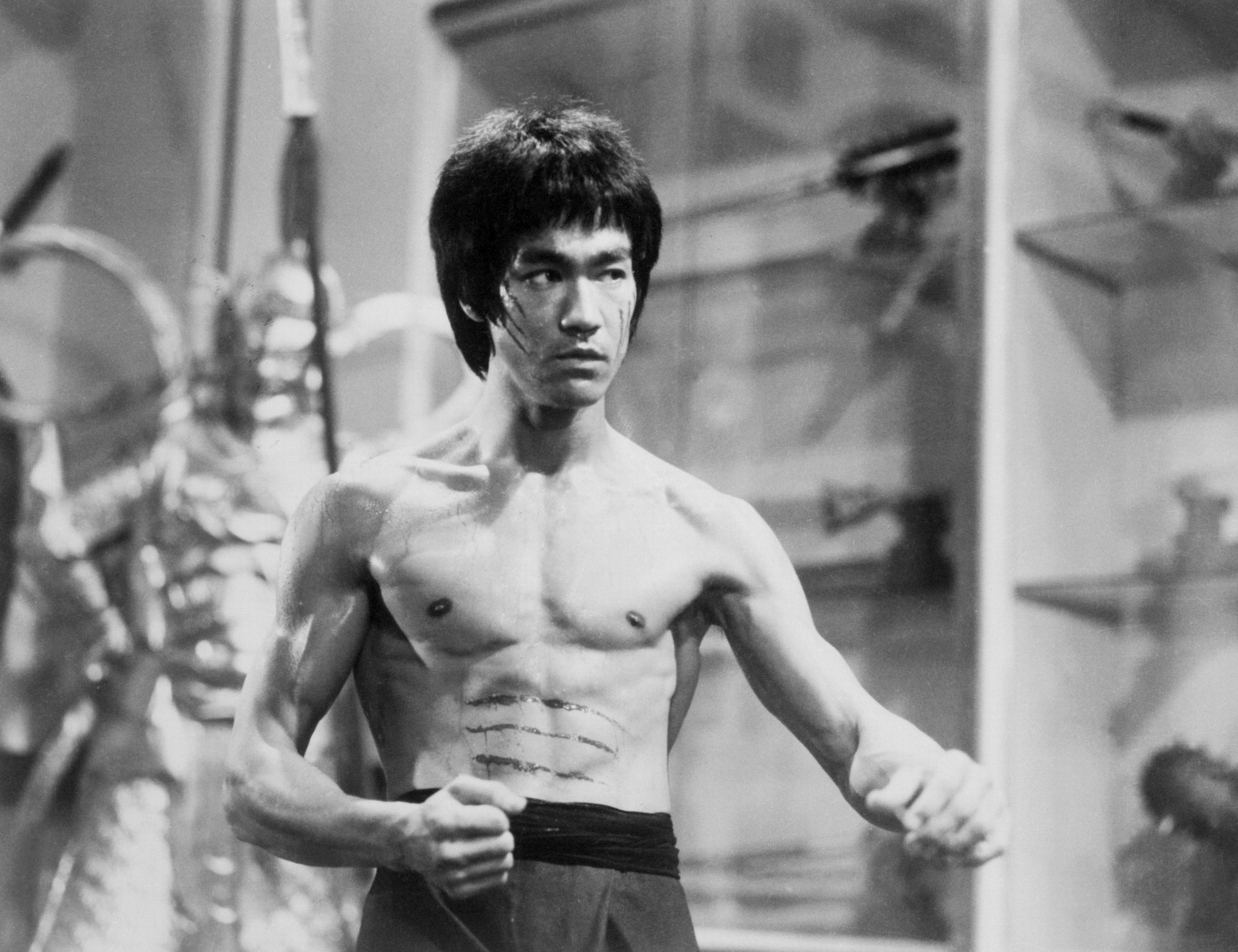 bruce lee foto körper graue farbe schwarze weiße tapete schauspieler legende