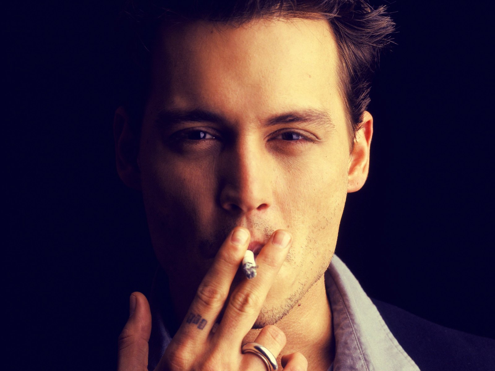 johnny depp depp actor america american cigarette eyes face ring tattoo