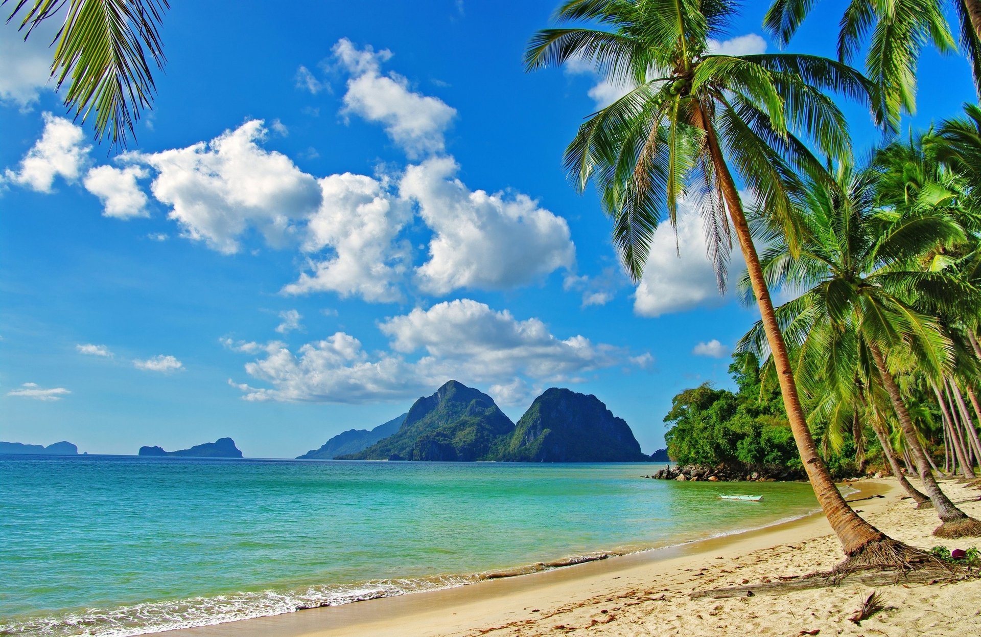 natura montagne oceano spiaggia tropici palme rocce cielo nuvole paradiso vacanze resort