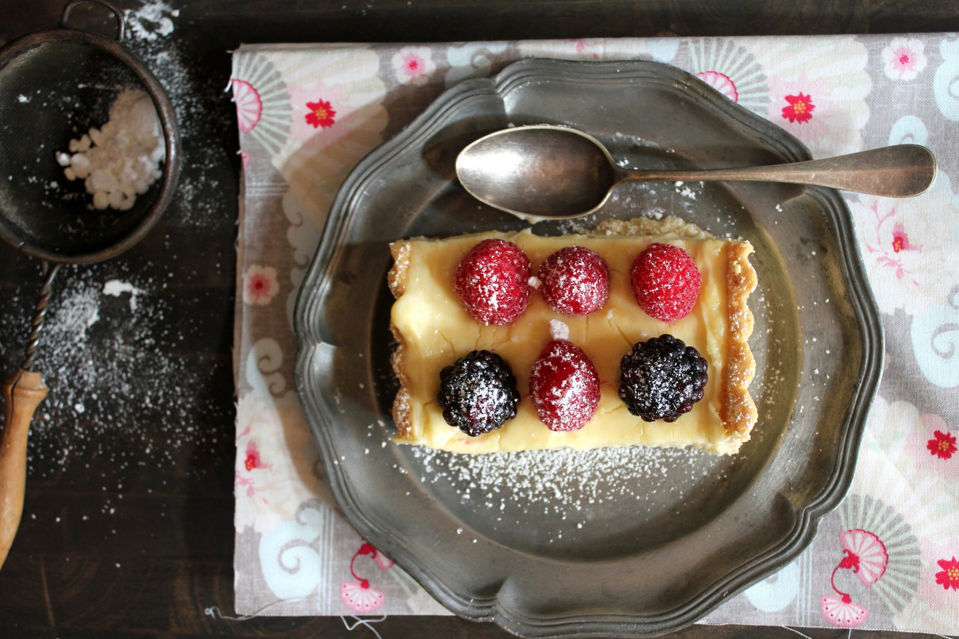 cake berries raspberry dessert dish spoon