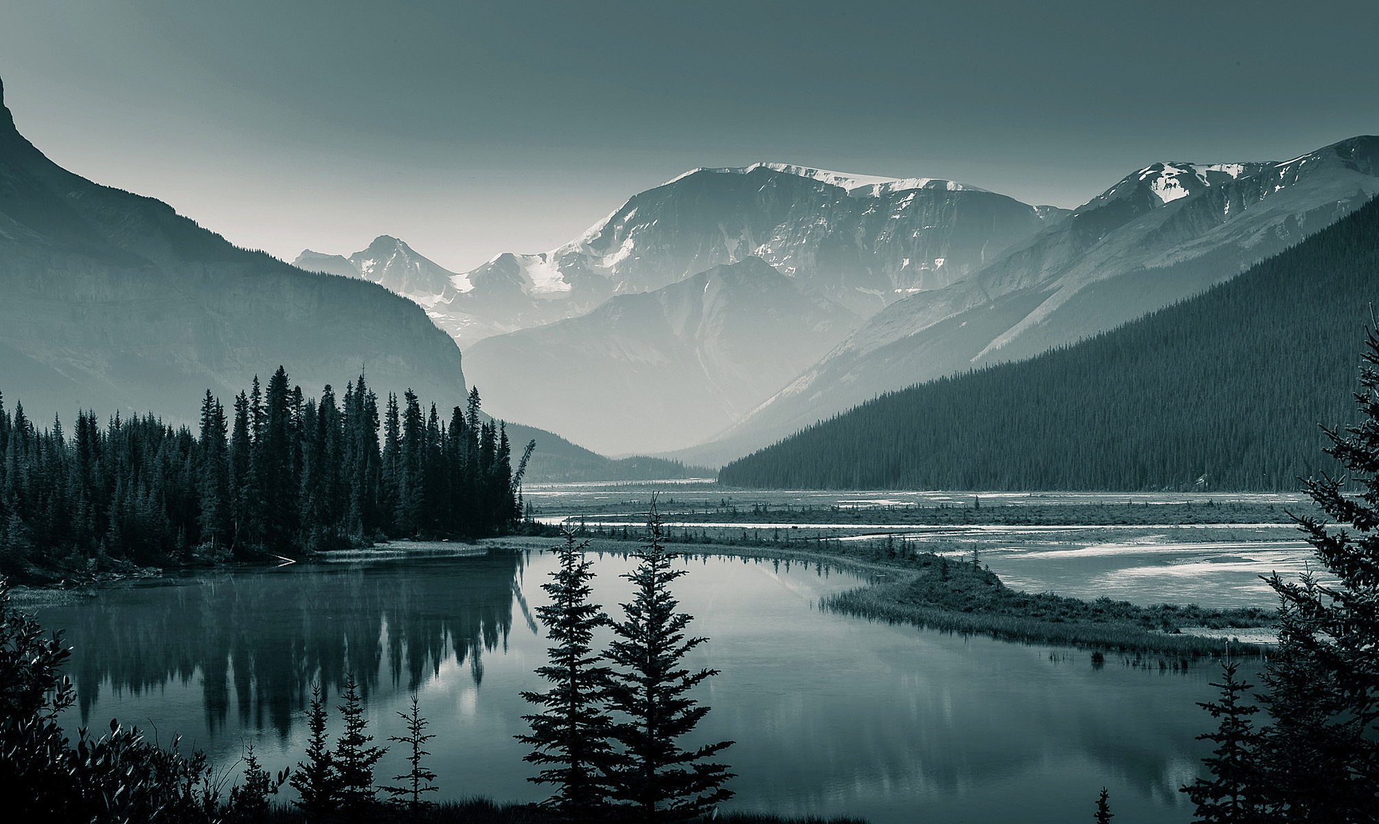 monochromatyczny park narodowy banff natura krajobraz kanada poranek jezioro góry