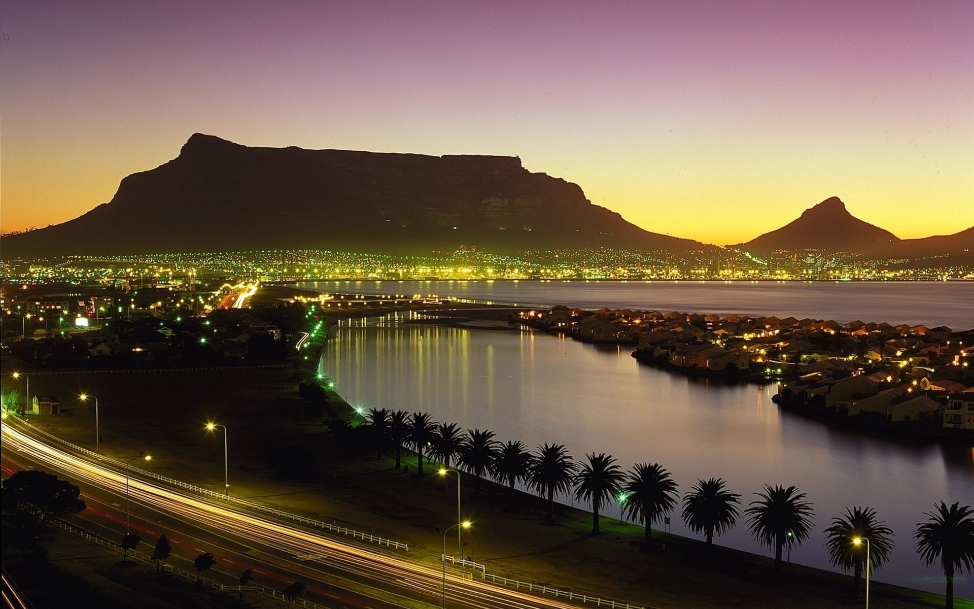 kapstadt südafrika nacht lichter palmen ufer schön