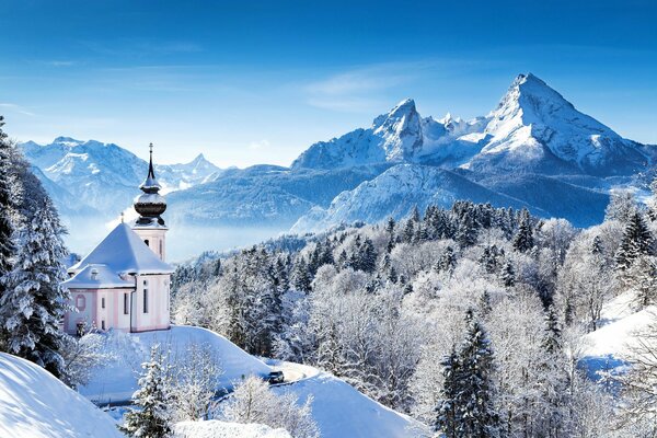 There are very beautiful mountains in Germany in winter