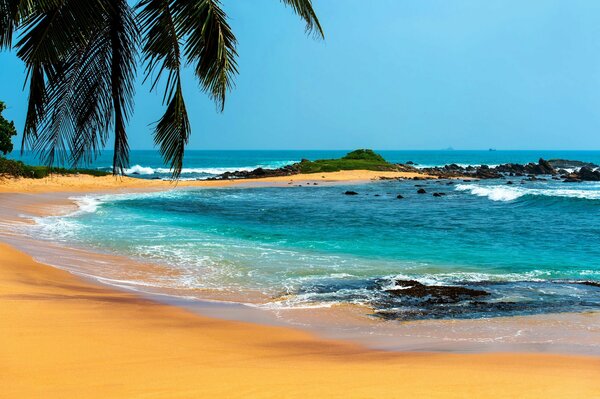 Playa de arena amarilla junto al agua azul