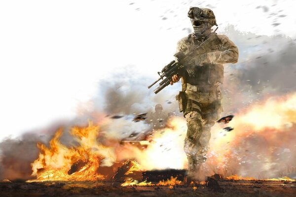 A soldier at war and there s fire