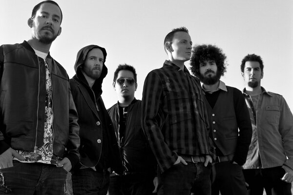 Photo of the linkin park group in black and white