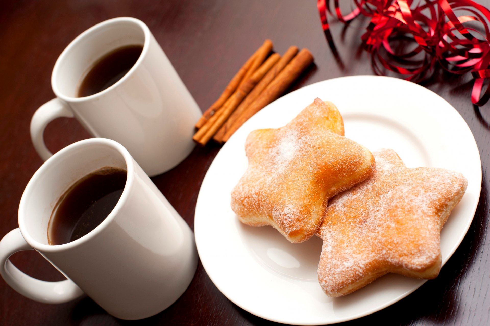 café tazas galletas pasteles estrellas canela palos vajilla postre comida invierno