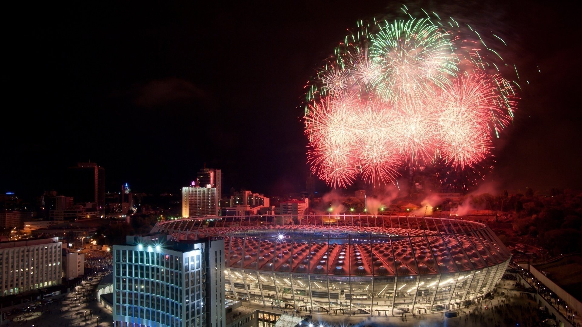 kiev night city stadium salute