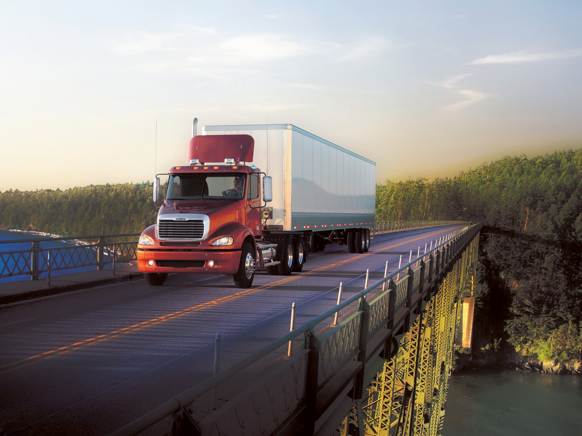 freightliner camión tractor carretera carro ee.uu. puente río