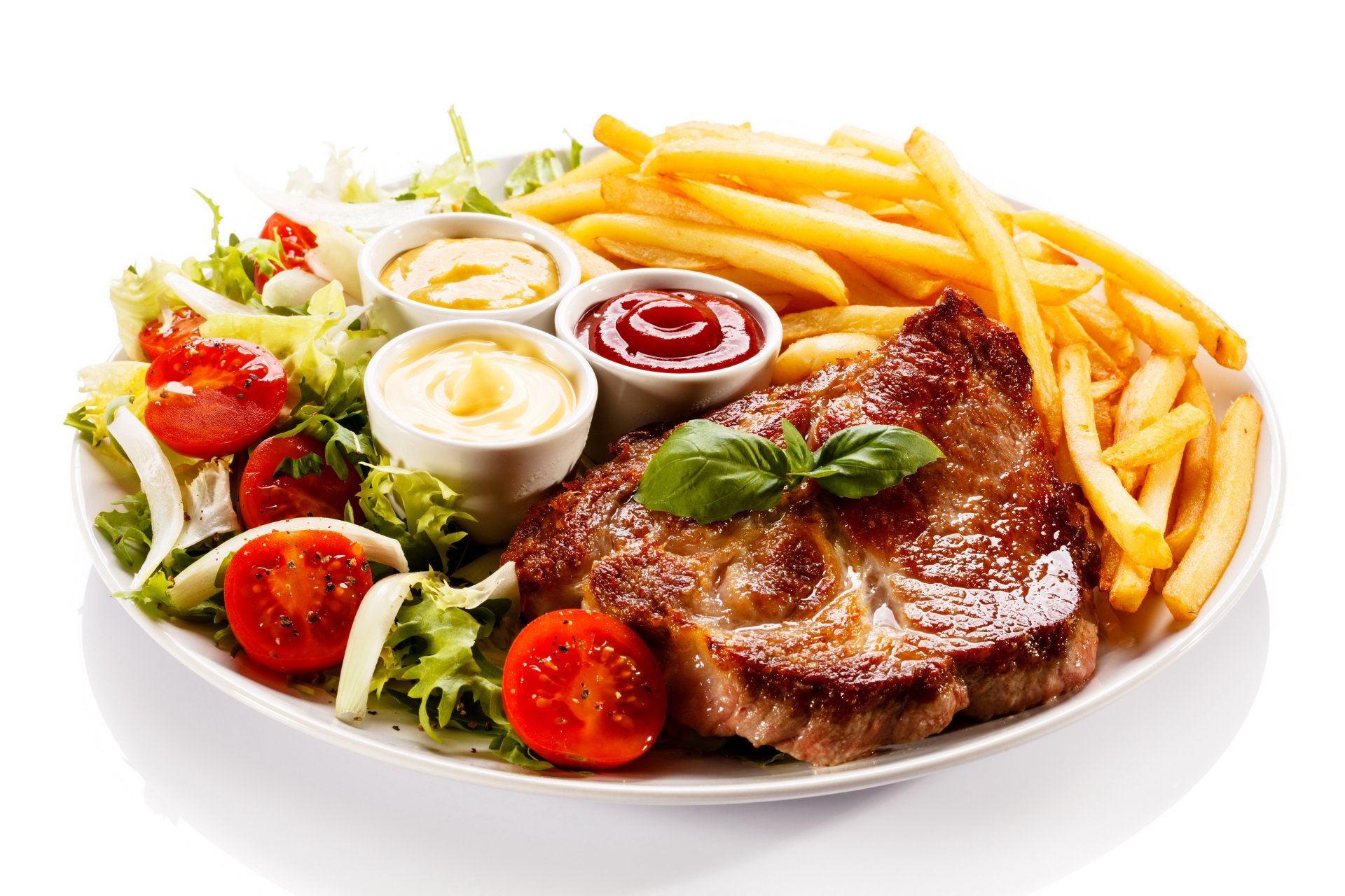 tomaten fleisch kartoffeln steak soße ketchup