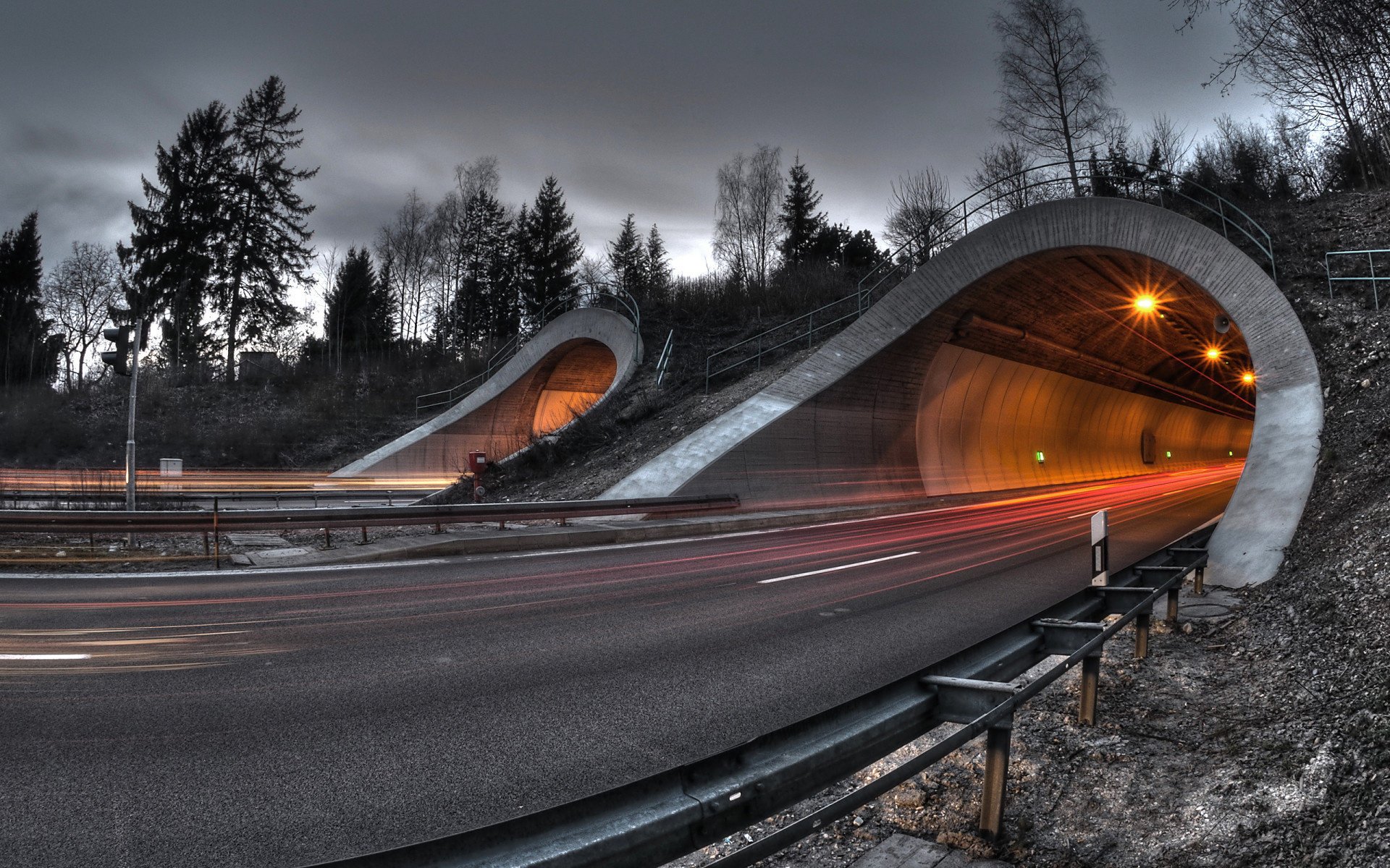 road the tunnel the evening