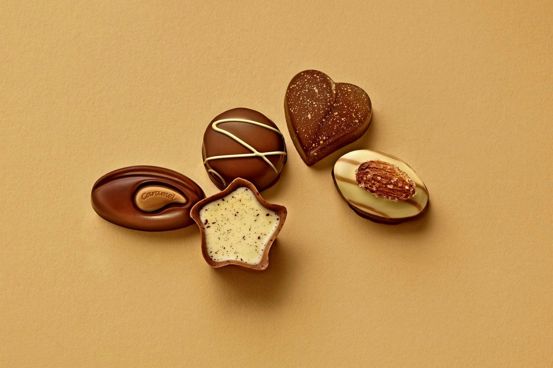 chocolate candy caramel with heart cream caramel heart almond