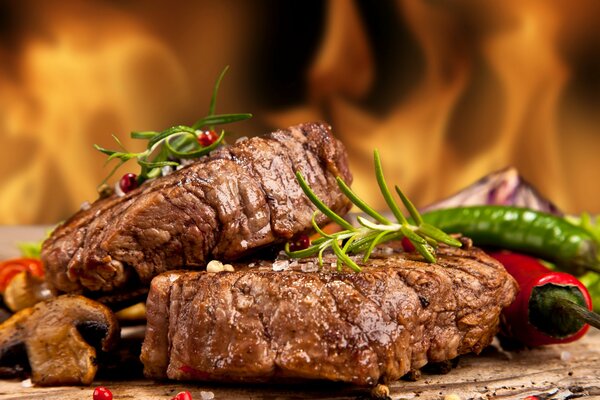 Beef steak with pepper and rosemary