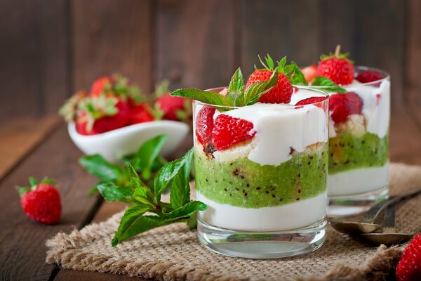 Delicious kiwi fruit and strawberries