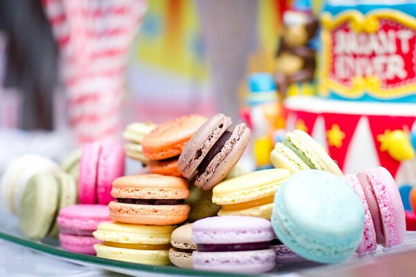 Słodki deser-ciasteczka makaroniki w pastelowych kolorach