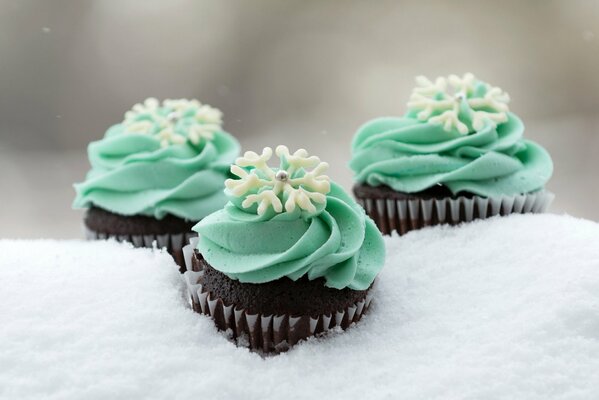 Cupcakes dolci con fiocco di neve