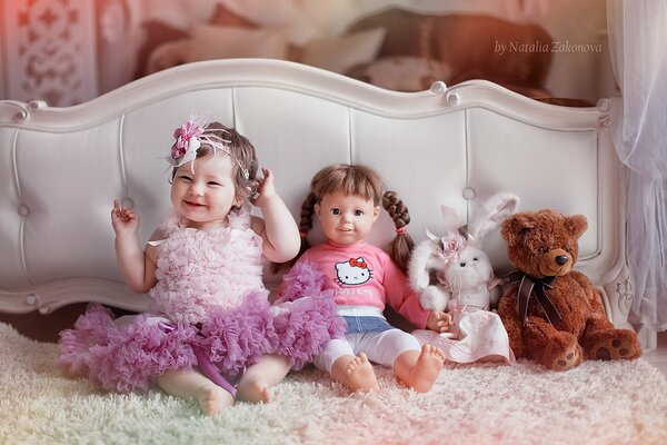 A smart girl with toys. Children s bedroom