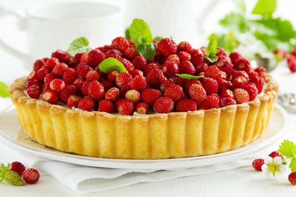 Torta decorata con fragole e fragole