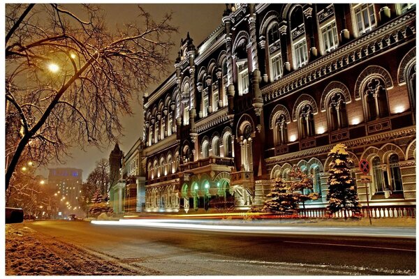 National Bank in a beautiful city at night