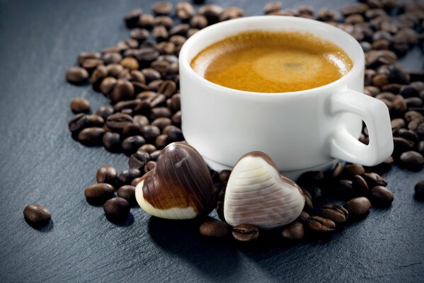 Buenos días. Café con amor en granos de café